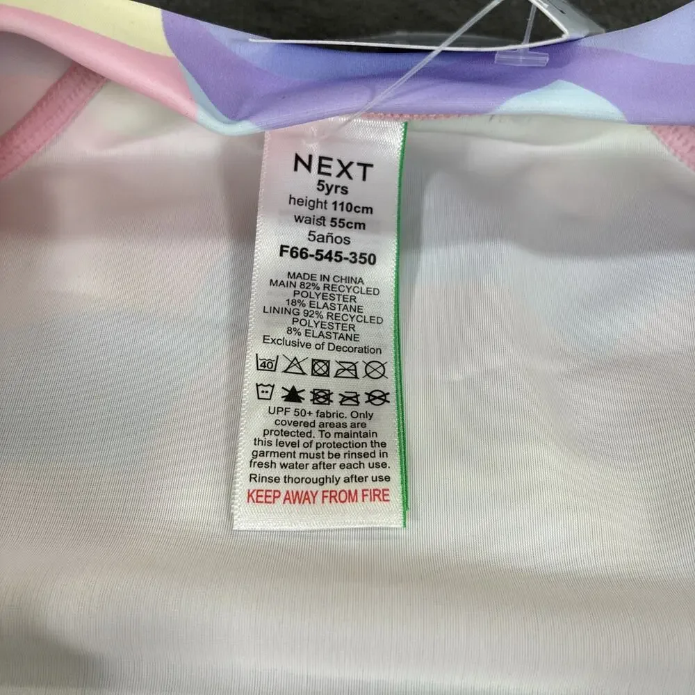 2) NEXT 5 Years UK Rainbow Print One Piece Sun Safe Swimsuits NWT Bnfts Charity